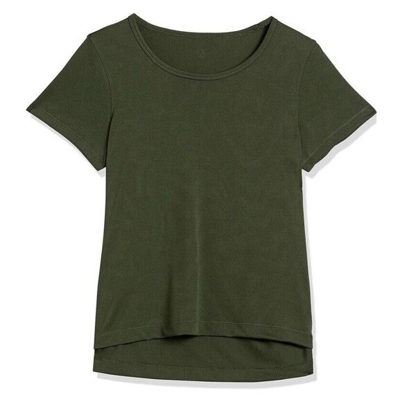 New Women Basic Tee Green Olive Jacquard Mesh T-Shirt Size M Short Sleeves - Picture 6 of 7